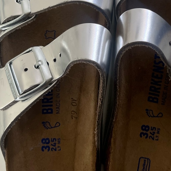 Birkenstock Silver Sandals with Adjustable Straps and Contoured Footbed - Picture 3 of 5